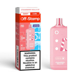 Off-Stamp X-Cube 25000 Pod(5 Pack) Strawberry Rolls Up with packaging