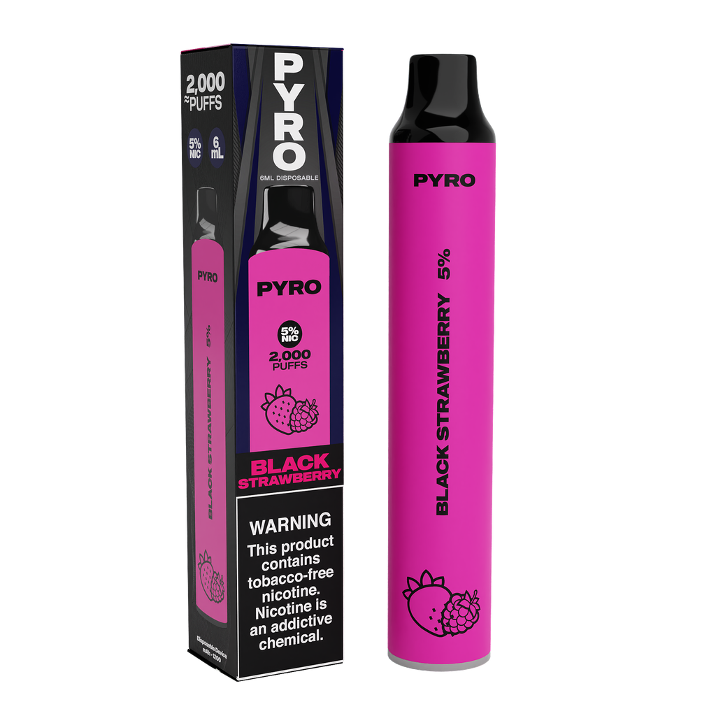 Pyro Disposable 2000 Puffs 6mL 50mg | MOQ 10 | Black Strawberry with Packaging