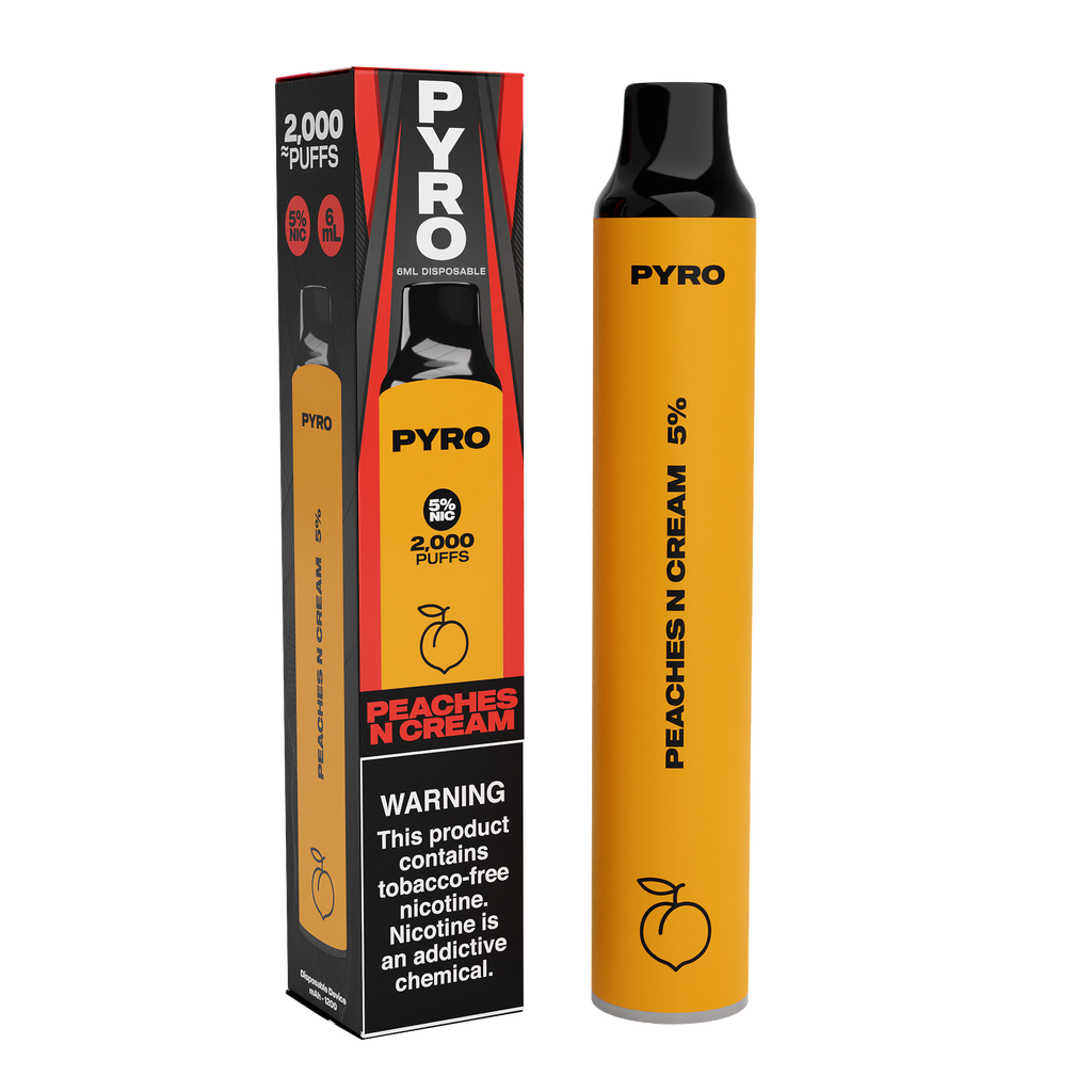 Pyro Disposable 2000 Puffs 6mL 50mg | MOQ 10 | Peaches n Cream with Packaging