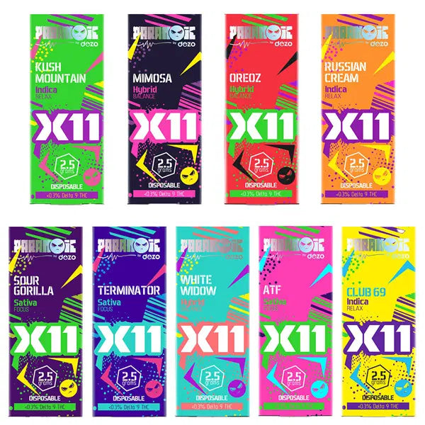 Paranoic – X11 Live Resin + Delta 11 + HHC + THCP + THCJD Disposable 2.5g | Group Photo with Packaging