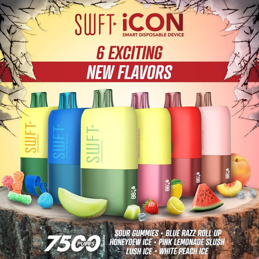 SWFT Icon Disposable | 7500 Puffs | 17mL | 5% | 50Mg | MOQ 10 | Group Photo