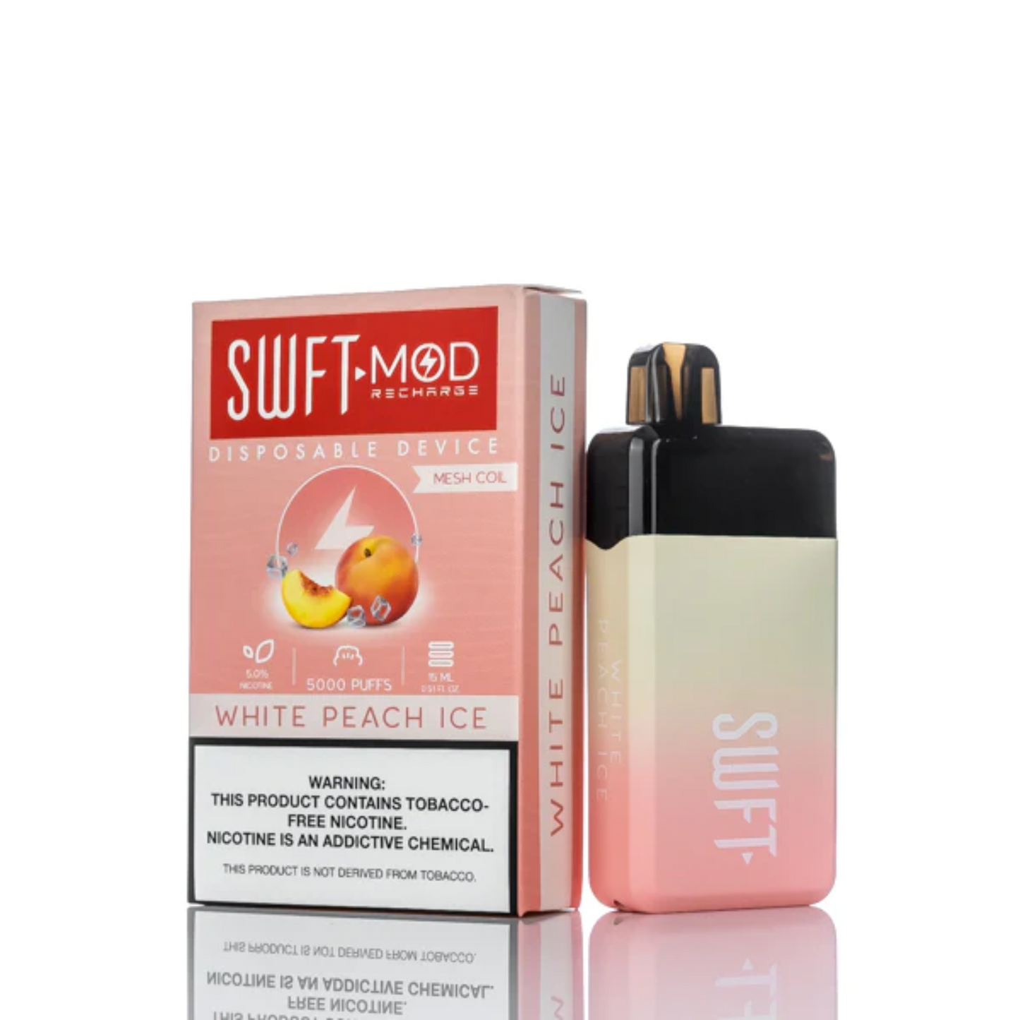SWFT Mod Disposable | 5000 Puffs | 15mL | 50mg | MOQ 10 | White Peach Ice with Packaging