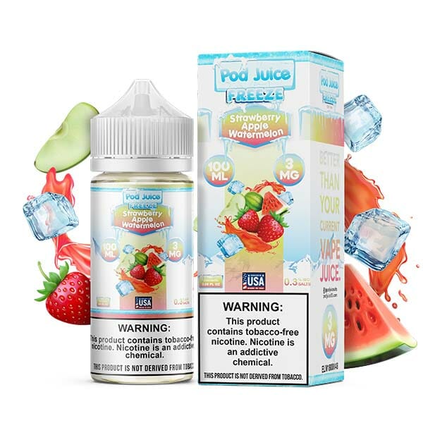 Pod Juice Series E-Liquid | 100mL | Freebase | 3mg | Strawberry Apple Watermelon Freeze with Packaging