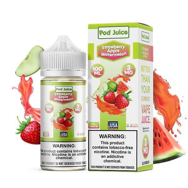 Pod Juice Series E-Liquid | 100mL | Freebase | 3mg | Strawberry Apple Watermelon with Packaging