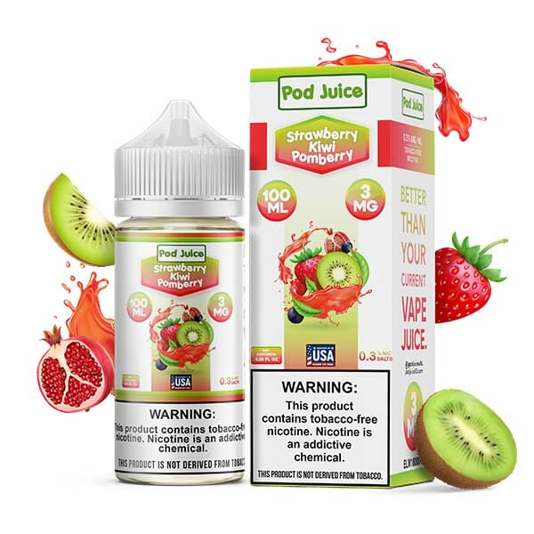 Pod Juice Series E-Liquid | 100mL | Freebase | 3mg | Strawberry Kiwi Pomberry with Packaging
