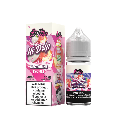 Hi-Drip Salt Series E-Liquid | 30mL | 50mg | Salt Nic | Nectarine Lychee with packaging