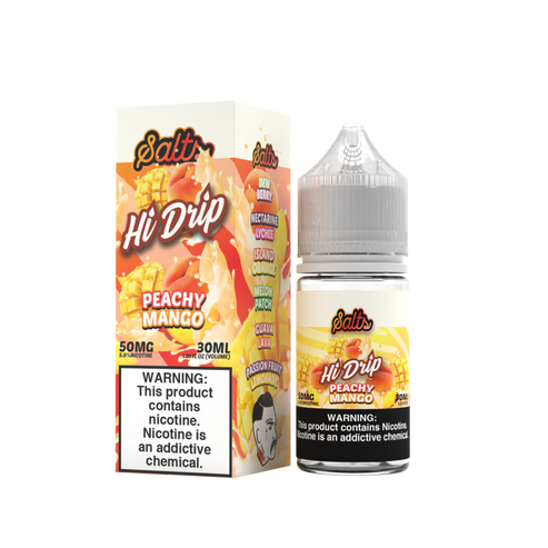 Hi-Drip Salt Series E-Liquid | 30mL | 50mg | (Salt Nic) | Peachy Mango with packaging