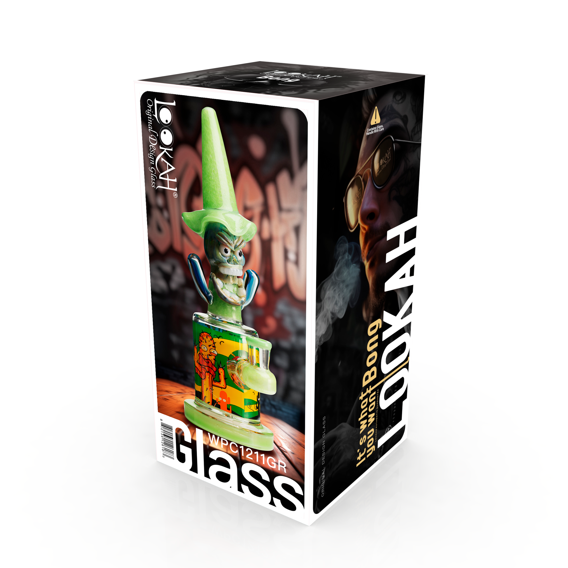 Lookah 10″ Cool Hooded Cactus Water Pipe (WPC1211) - Green packaging