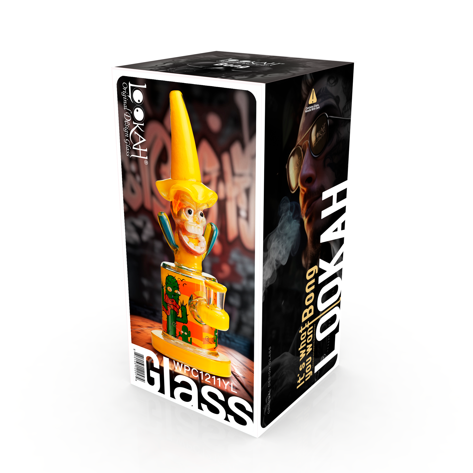 Lookah 10″ Cool Hooded Cactus Water Pipe (WPC1211) - Yellow packaging