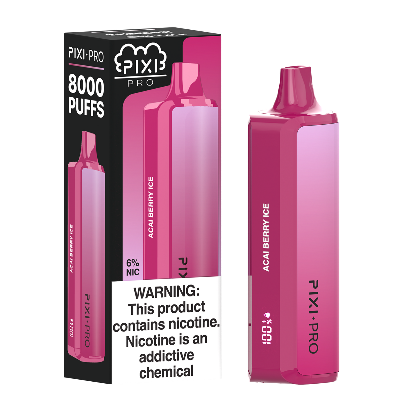 Pixi Pro Disposable | 8000 puffs | 14mL | 60Mg | MOQ 10pc | Acai Berry Ice with packaging