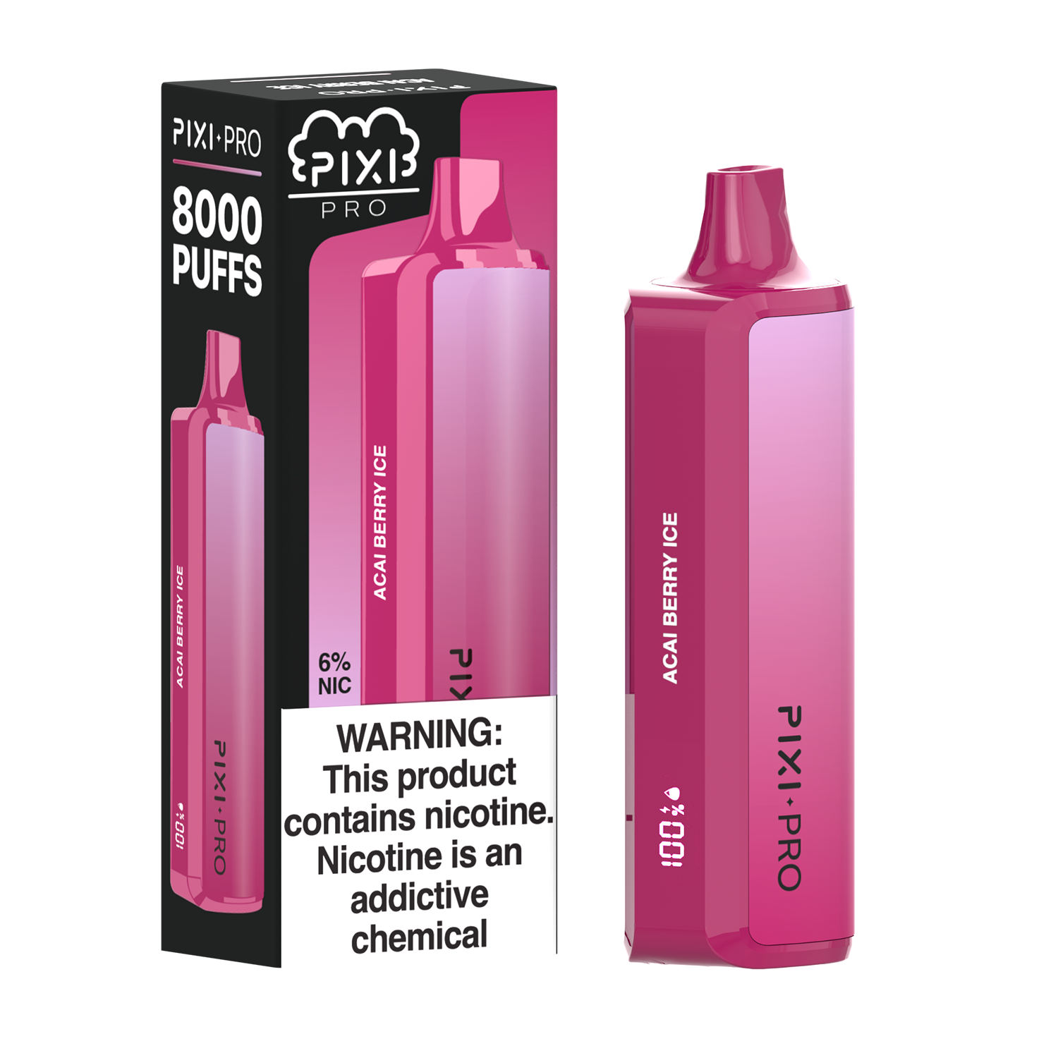 Pixi Pro Disposable | 8000 puffs | 14mL | 60Mg | MOQ 10pc | Acai Berry Ice with packaging