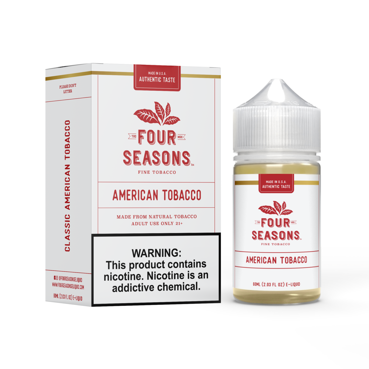 Four Seasons Series E-Liquid | 60mL | (Freebase) | American Tobacco with Packaging