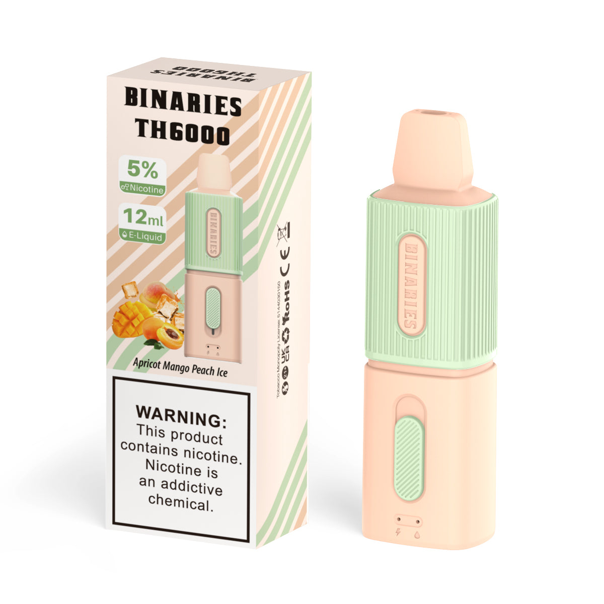 HorizonTech Binaries Cabin TH6000 Disposable | 6000 Puffs | 12mL | 50mg | MOQ 10 | Appricot Mango Peach Ice with Packaging 