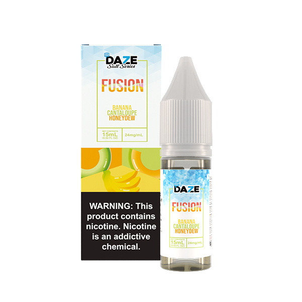 7Daze Fusion Salt Series E-Liquid | 15mL | (Salt Nic) | 24mg | Banana Cantaloupe Honeydew Iced with packaging