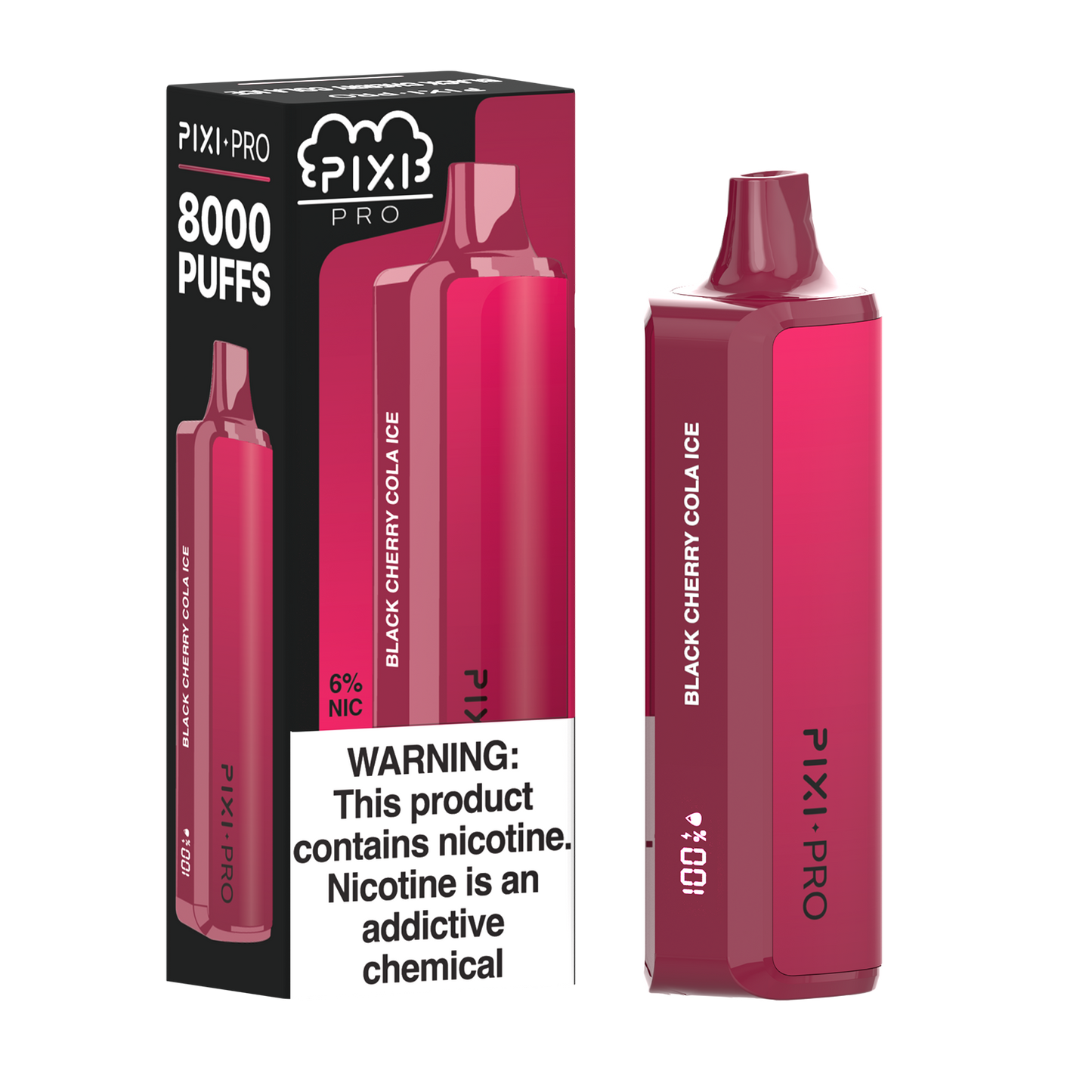 Pixi Pro Disposable | 8000 puffs | 14mL | 60Mg | MOQ 10pc | Black Cherry Cola Ice with packaging
