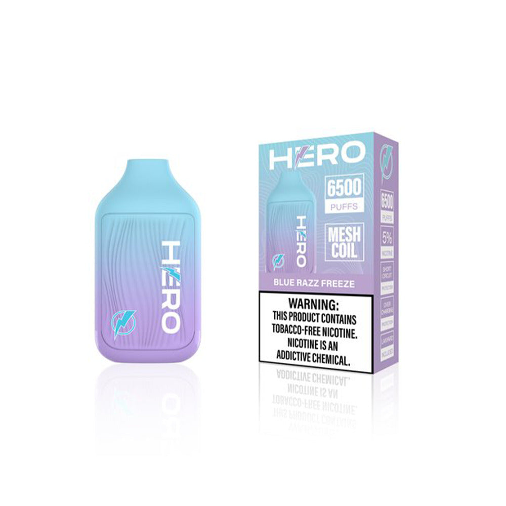 Hero Disposable 6500 Puffs 9mL 50mg Blue Razz Freeze With Packaging