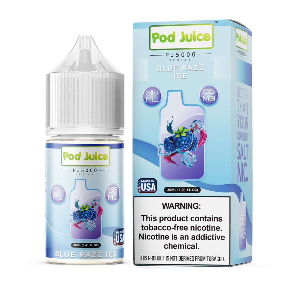 Pod Juice | TFN Salt Series E-Liquid | 30mL | 55mg | (Salt Nic) | Blue Razz Ice with packaging