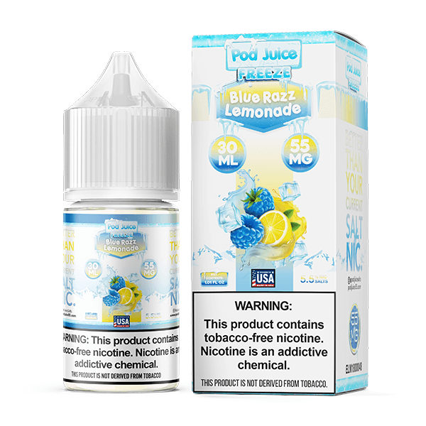 Pod Juice Salt Series E-Liquid | 30mL | 55mg | Blue Razz Lemonade Freeze with packaging