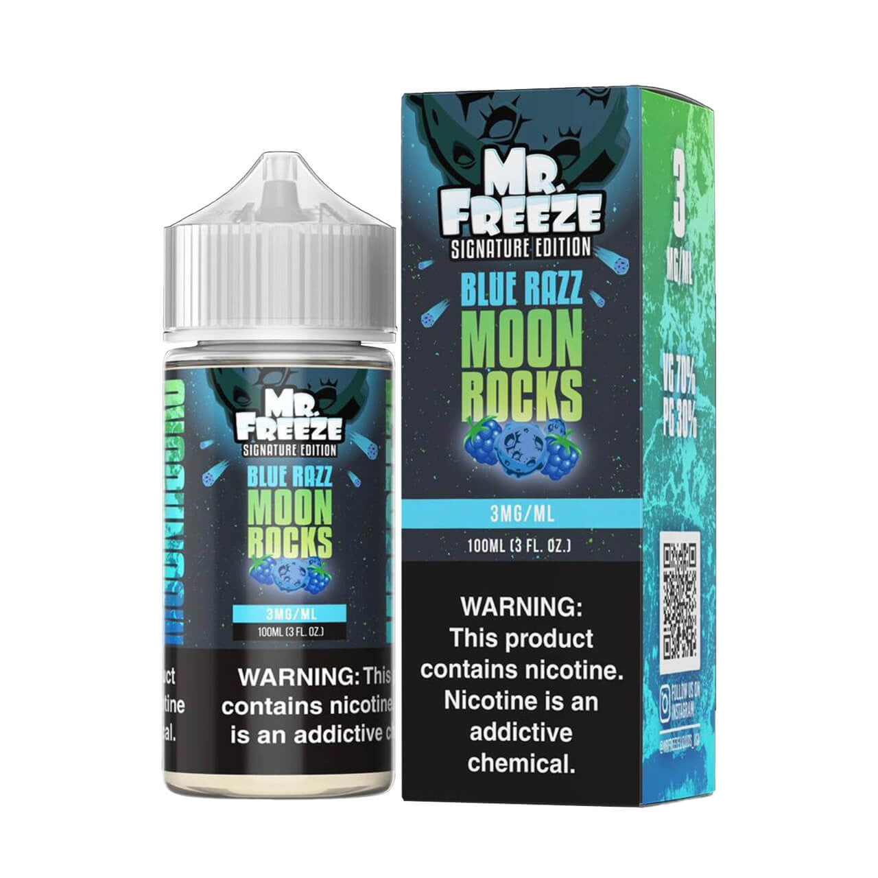Mr. Freeze TFN Series E-Liquid | 100mL | 3mg | Freebase | Blue Razz Moon Rocks with packaging