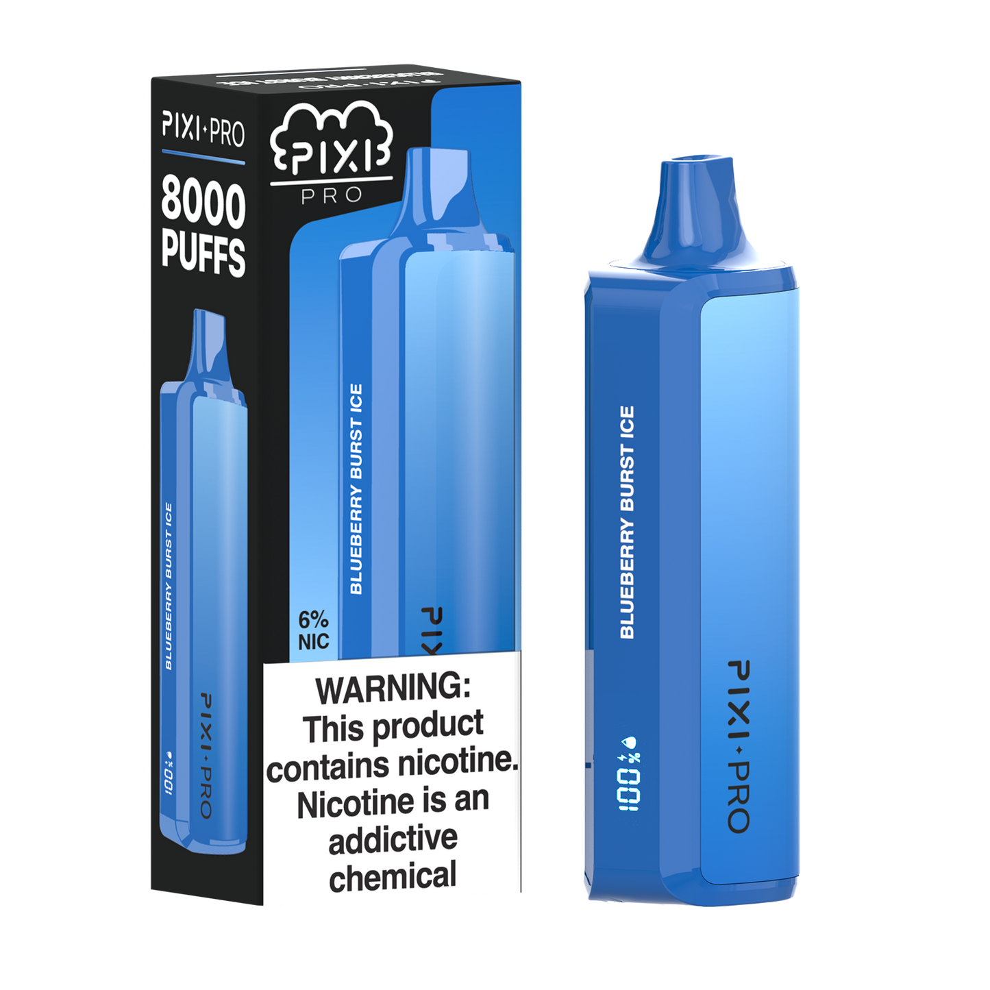 Pixi Pro Disposable | 8000 puffs | 14mL | 60Mg | MOQ 10pc | Blueberry Burst Ice with packaging