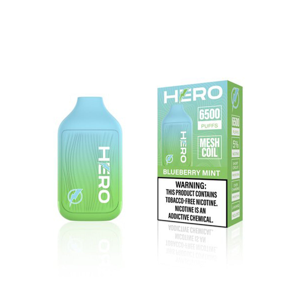 Hero Disposable 6500 Puffs 9mL 50mg Blueberry Mint With Packaging