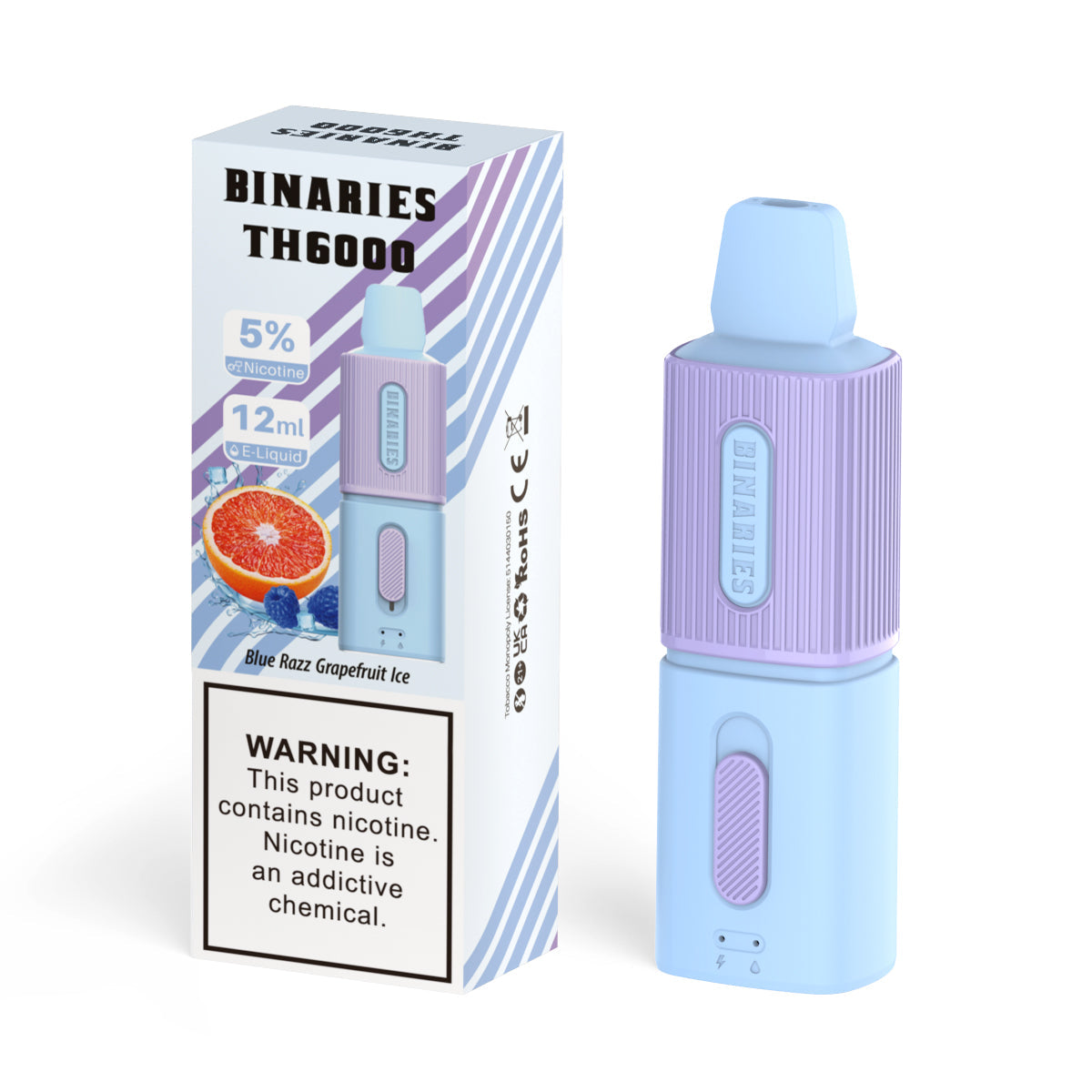 HorizonTech Binaries Cabin TH6000 Disposable | 6000 Puffs | 12mL | 50mg | MOQ 10 | Blue Razz Grape Fruit Ice with Packaging 