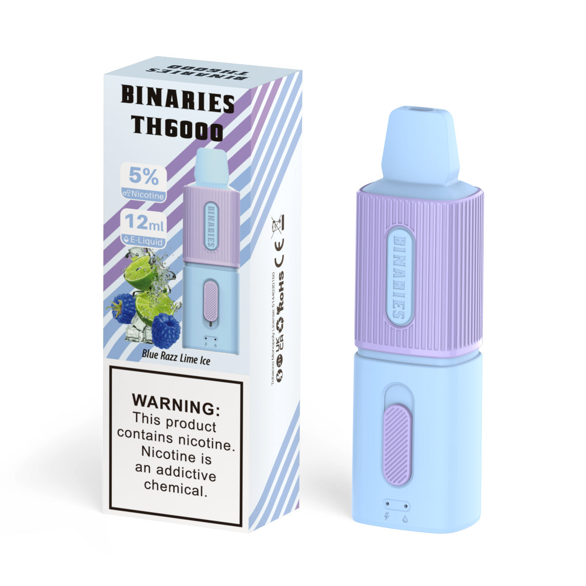 HorizonTech Binaries Cabin TH6000 Disposable | 6000 Puffs | 12mL | 50mg | MOQ 10 | Blue Rass Lime Ice with Packaging 