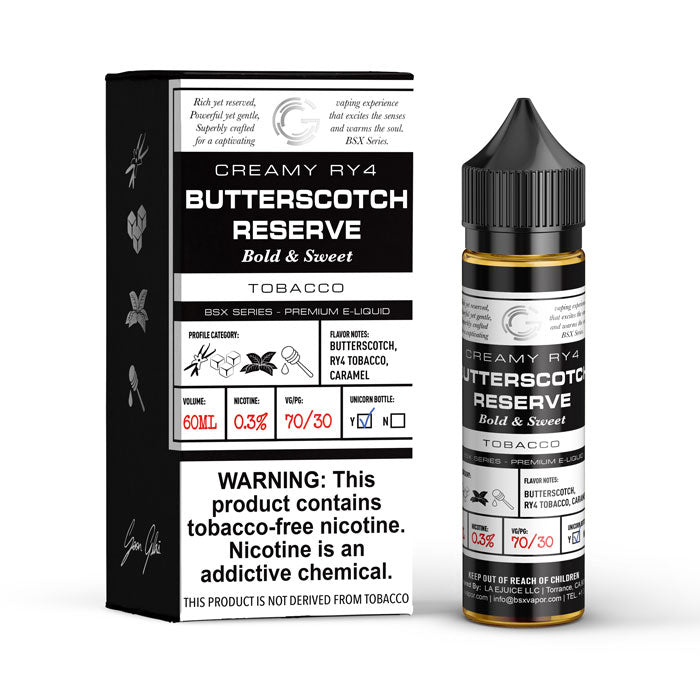 GLAS BSX TFN Series E-Liquid | 0mg | 60mL | (Freebase) | Butterscotch Reserve with Packaging