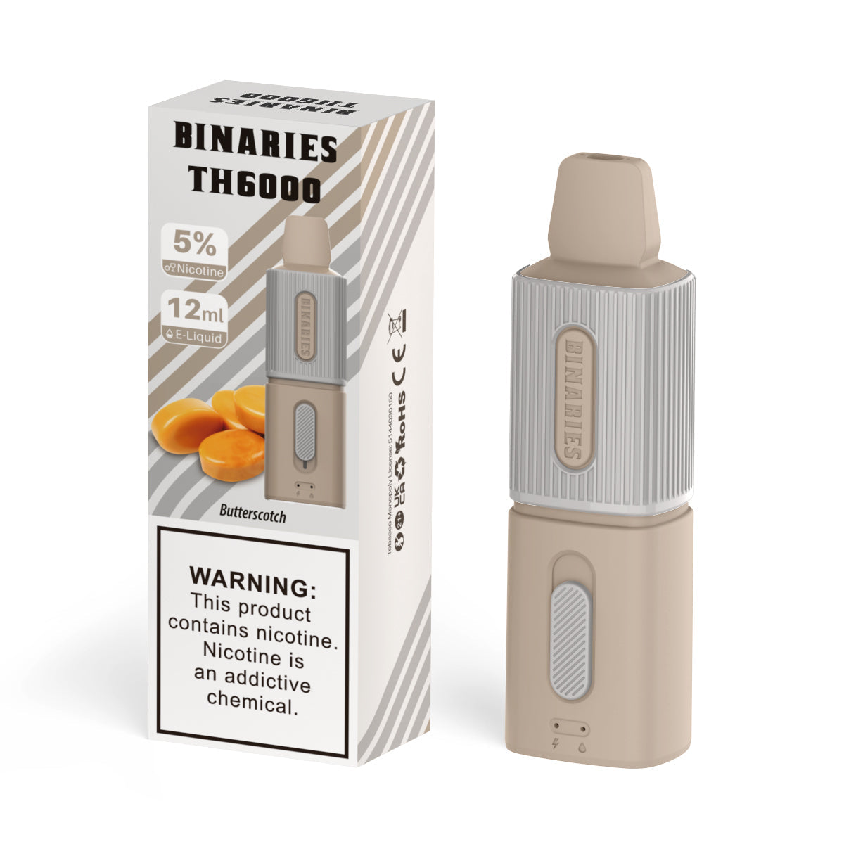 HorizonTech Binaries Cabin TH6000 Disposable | 6000 Puffs | 12mL | 50mg | MOQ 10 | Butterscotch with Packaging 
