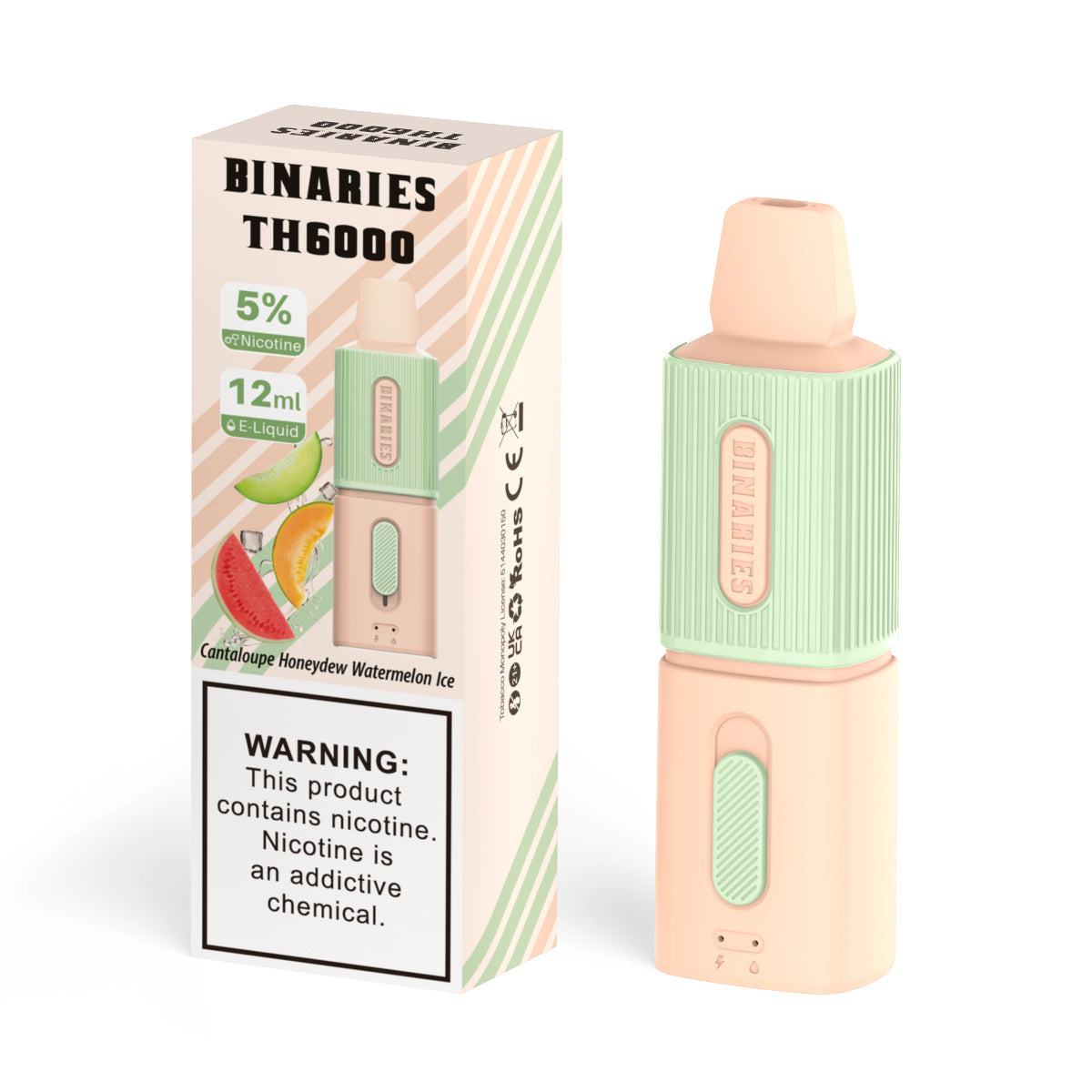 HorizonTech Binaries Cabin TH6000 Disposable | 6000 Puffs | 12mL | 50mg | MOQ 10 | Cantaloupe Honeydew Watermelon with Packaging 