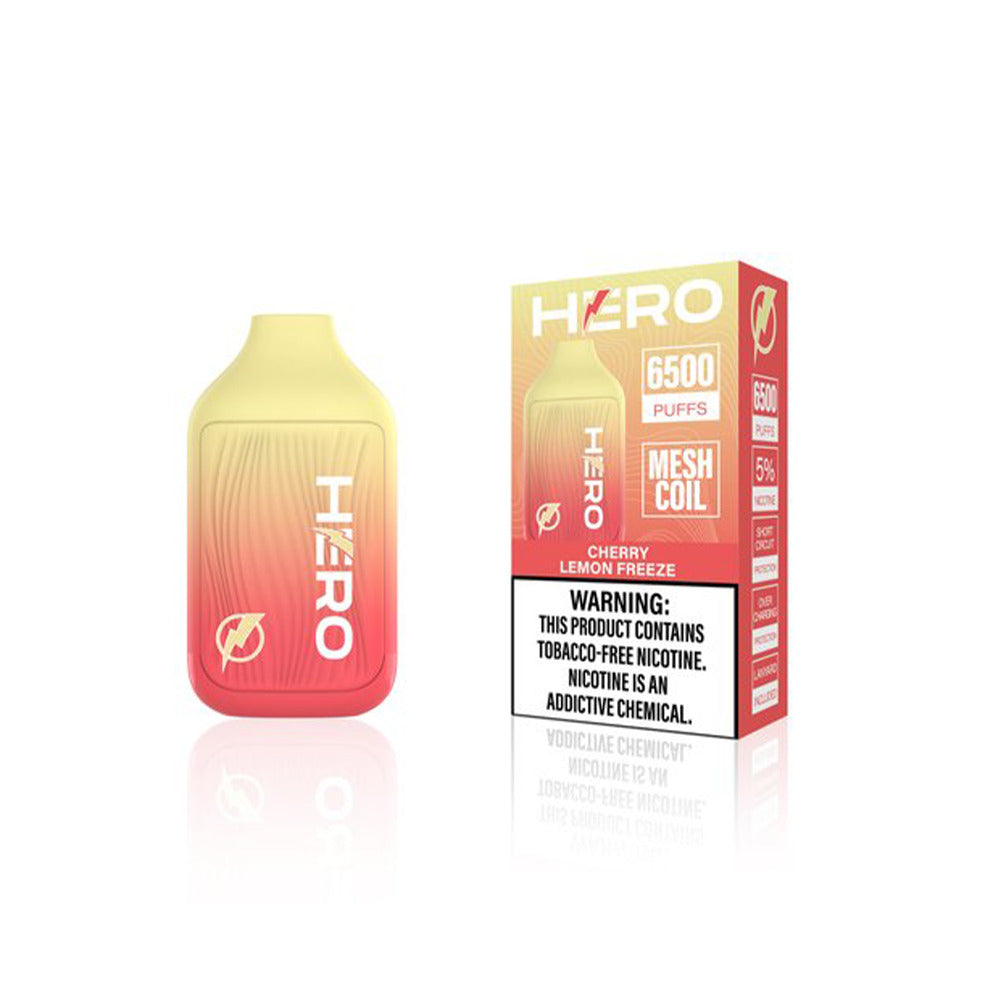 Hero Disposable 6500 Puffs 9mL 50mg Cherry Lemon Freeze With Packaging