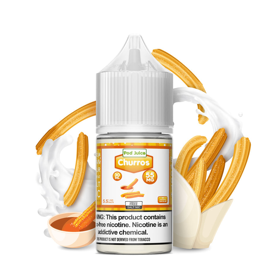 Pod Juice | TFN Salt Series E-Liquid | 30mL | 55mg | (Salt Nic) | Churros bottle