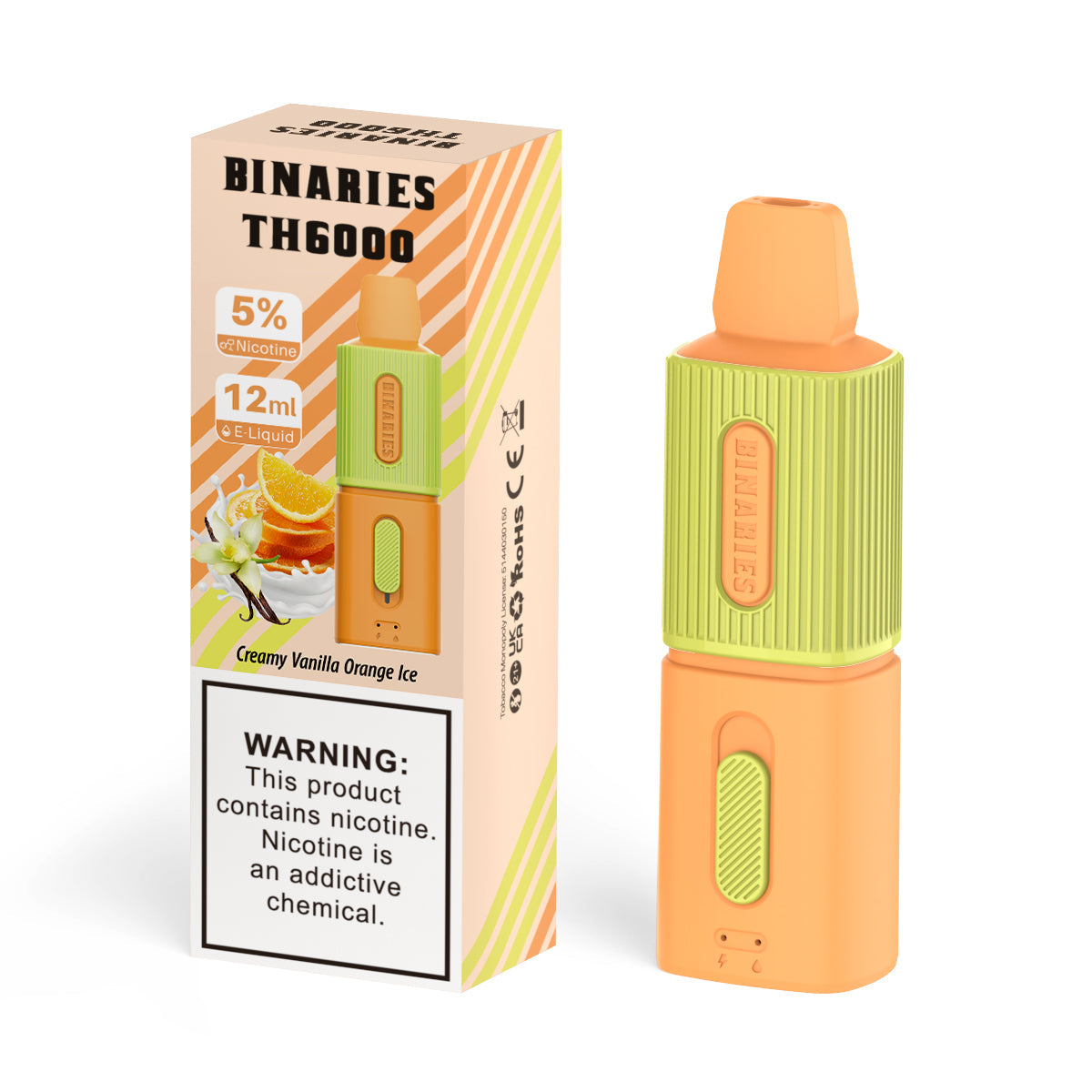 HorizonTech Binaries Cabin TH6000 Disposable | 6000 Puffs | 12mL | 50mg | MOQ 10 | Creamy Vanilla Orange Ice with Packaging 