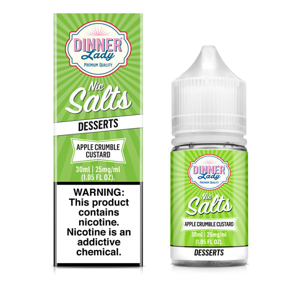 Dinner Lady SALTS E-Liquid | Apple Crumble Custard 30mL | 25Mg with packaging