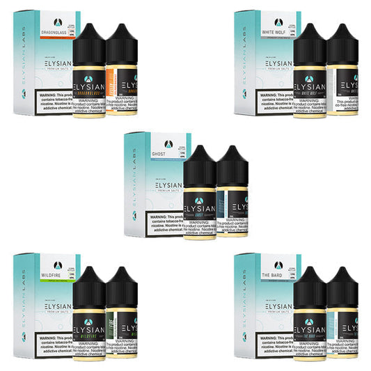 Elysian Salt Series E-Liquid | x2-30mL | (Salt Nic) | 12mg | Group Photo with packaging