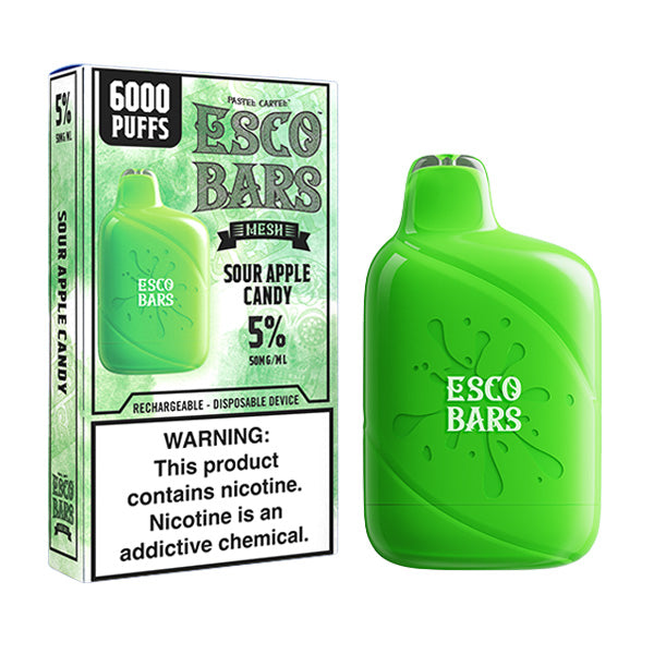 Esco Bars Mesh Disposable | 6000 Puffs | 15mL | 5% | MOQ 10 | Sour Apple Candy  with Packaging