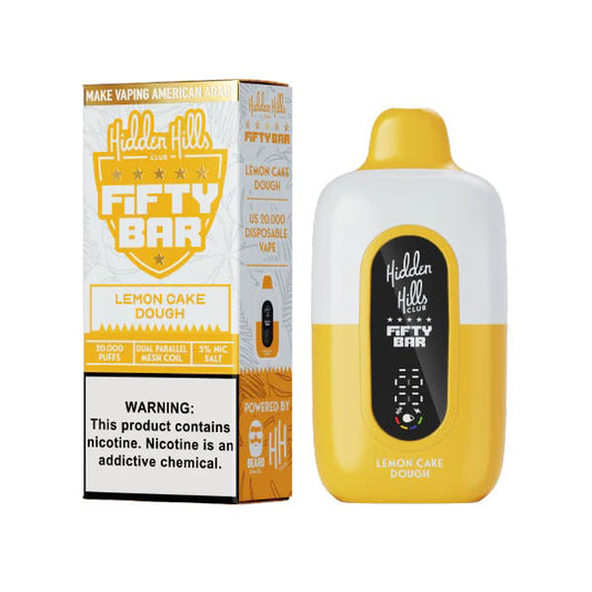 Fifty Bar 20K Hidden Hills Disposable 20000 Puffs 16mL 50mg | Lemon Cake Dough with packaging