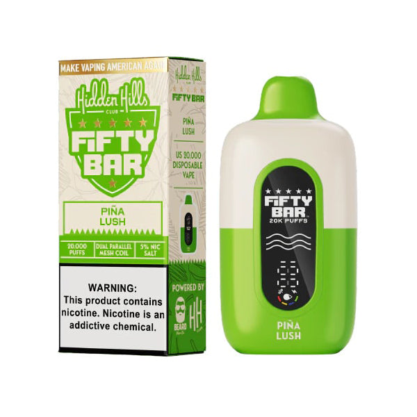 Fifty Bar 20K Hidden Hills Disposable 20000 Puffs 16mL 50mg | Pina Lush with packaging