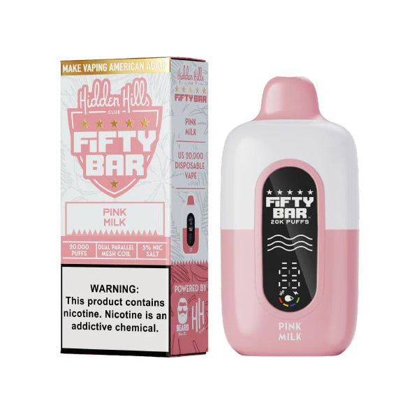 Fifty Bar 20K Hidden Hills Disposable 20000 Puffs 16mL 50mg | Pink Milk with packaging