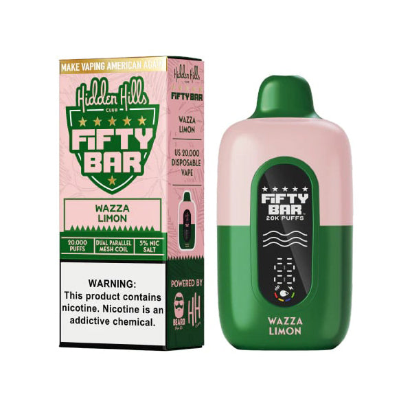 Fifty Bar 20K Hidden Hills Disposable 20000 Puffs 16mL 50mg | Wazza Limon with packaging