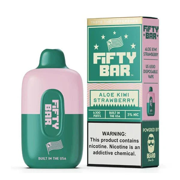 Fifty Bar Disposable | 6500 Puffs | 16mL | 50Mg | MOQ 5 | Aloe Kiwi Strawberry with Packaging