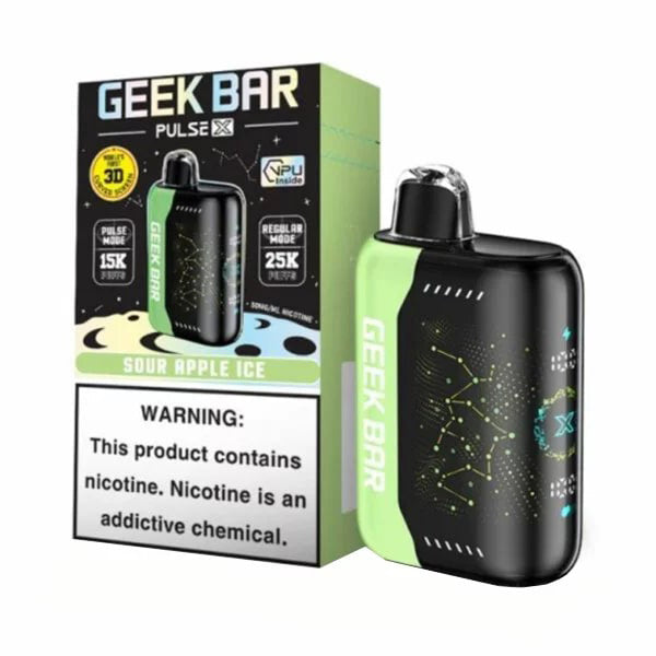 Geek Bar Pulse X Disposable | 25000 Puffs | 18mL | 50mg | MOQ 10 | Sour Apple Ice with Packaging