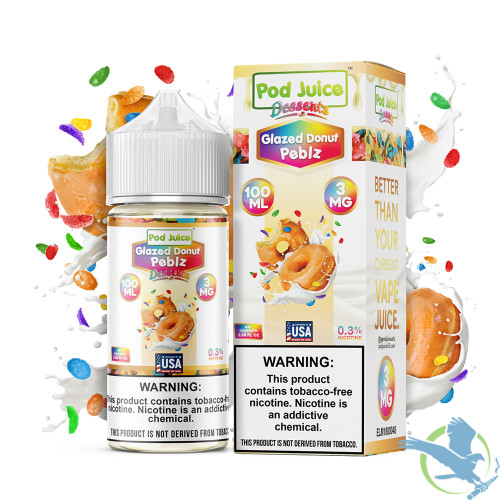 Pod Juice Series E-Liquid | 100mL | 3mg | (Freebase) | Glazed Donut Peblz with Packaging