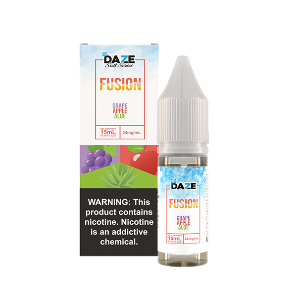 7Daze Fusion Salt Series E-Liquid | 15mL | (Salt Nic) | 24mg | Grape Apple Aloe Iced with packaging