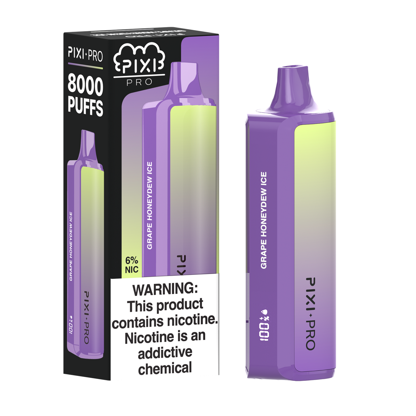 Pixi Pro Disposable | 8000 puffs | 14mL | 60Mg | MOQ 10pc | Grape Honeydew Ice with packaging