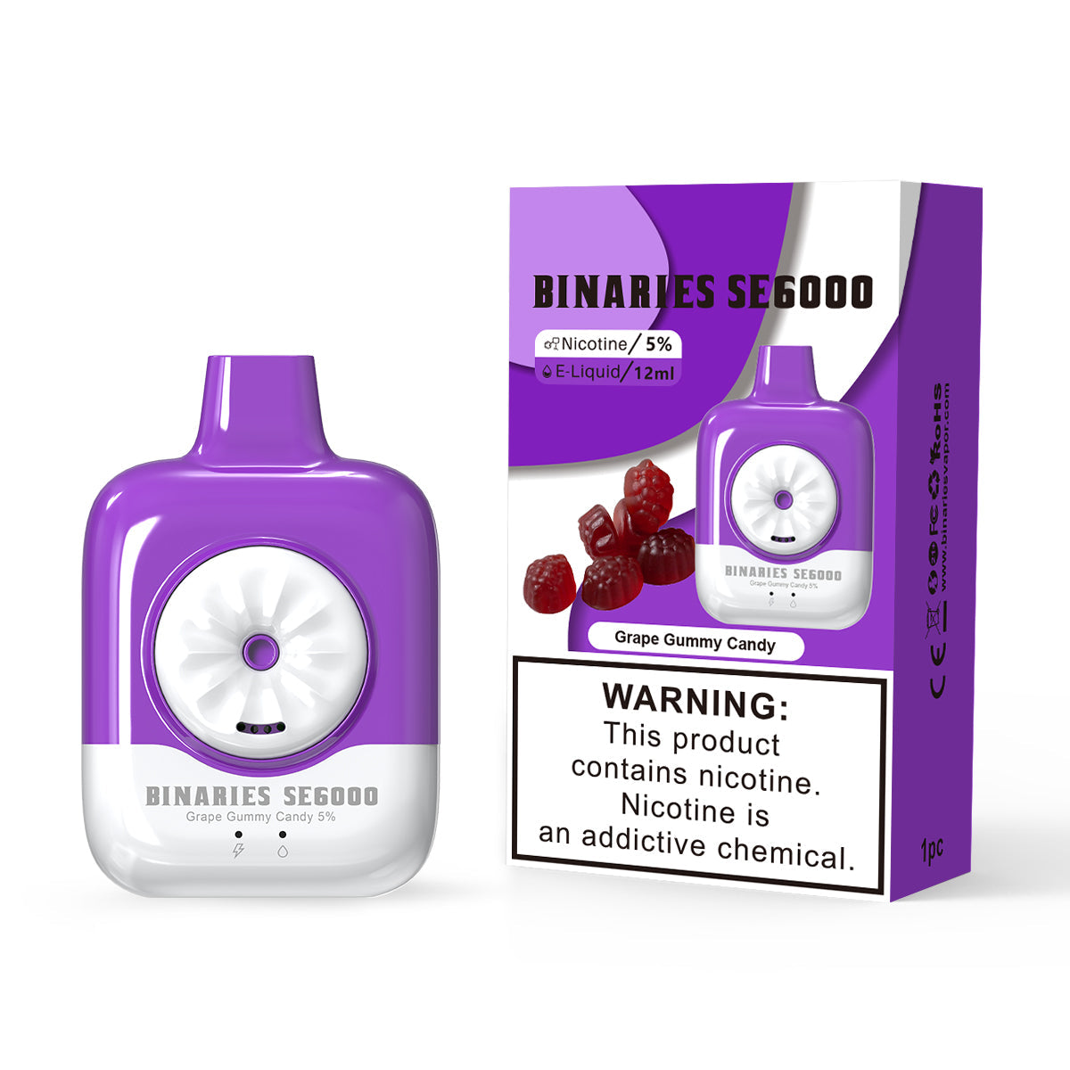 HorizonTech Binaries Cabin Disposable SE | 6000 Puffs | 12mL | 50mg | MOQ 10 | Grape Gummy Candy with Packaging