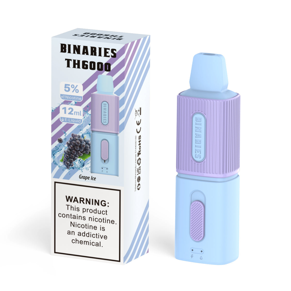 HorizonTech Binaries Cabin TH6000 Disposable | 6000 Puffs | 12mL | 50mg | MOQ 10 | Grape Icewith Packaging 
