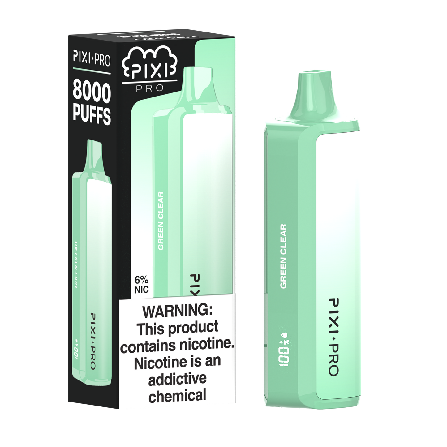 Pixi Pro Disposable | 8000 puffs | 14mL | 60Mg | MOQ 10pc | Green Clear with packaging