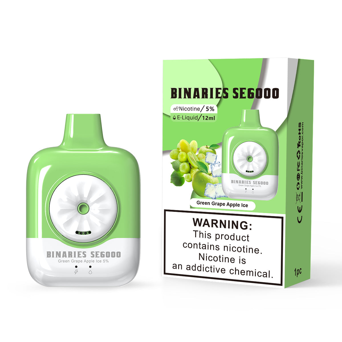 HorizonTech Binaries Cabin Disposable SE | 6000 Puffs | 12mL | 50mg | MOQ 10 | Green Grape Apple Ice with Packaging