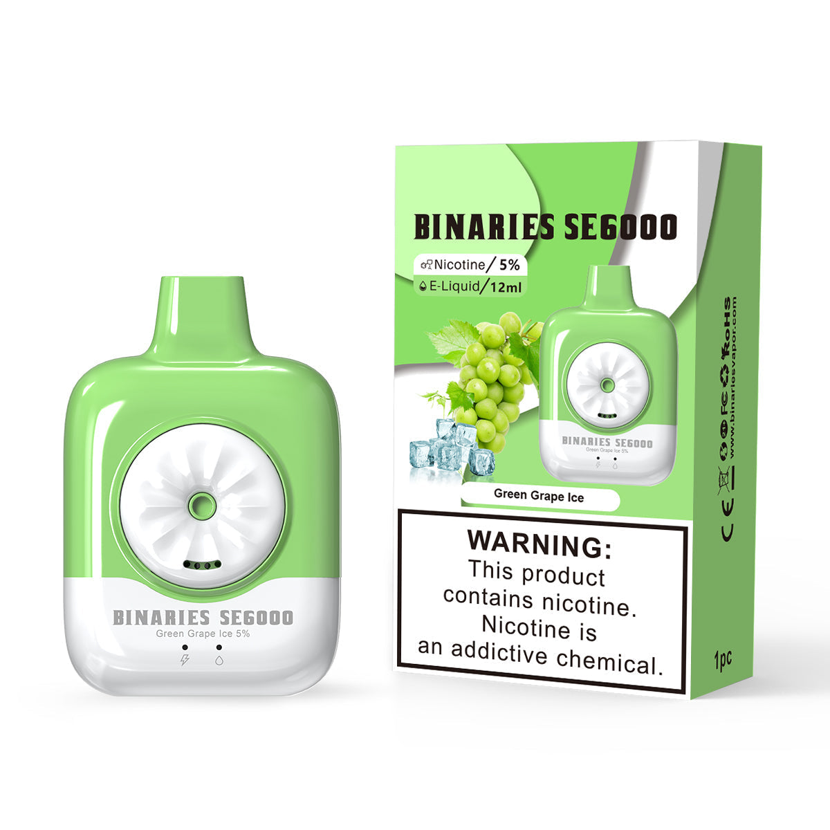 HorizonTech Binaries Cabin Disposable SE | 6000 Puffs | 12mL | 50mg | MOQ 10 | Green Greape Ice with Packaging